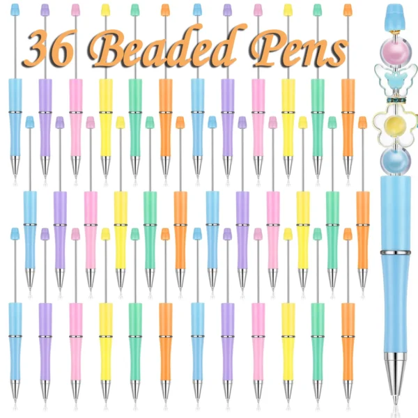 36Pcs Plastic Beadable Pens for Ball PointPen DIY Gift 6 Colors Pen Beadable Pen School Office Supplies Sationary Pens 1