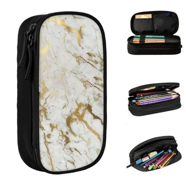 Gold Marble On White Pencil Cases Modern Geometric Graphic Pen Bag Student Big Capacity School Supplies Gifts Pencilcases 1