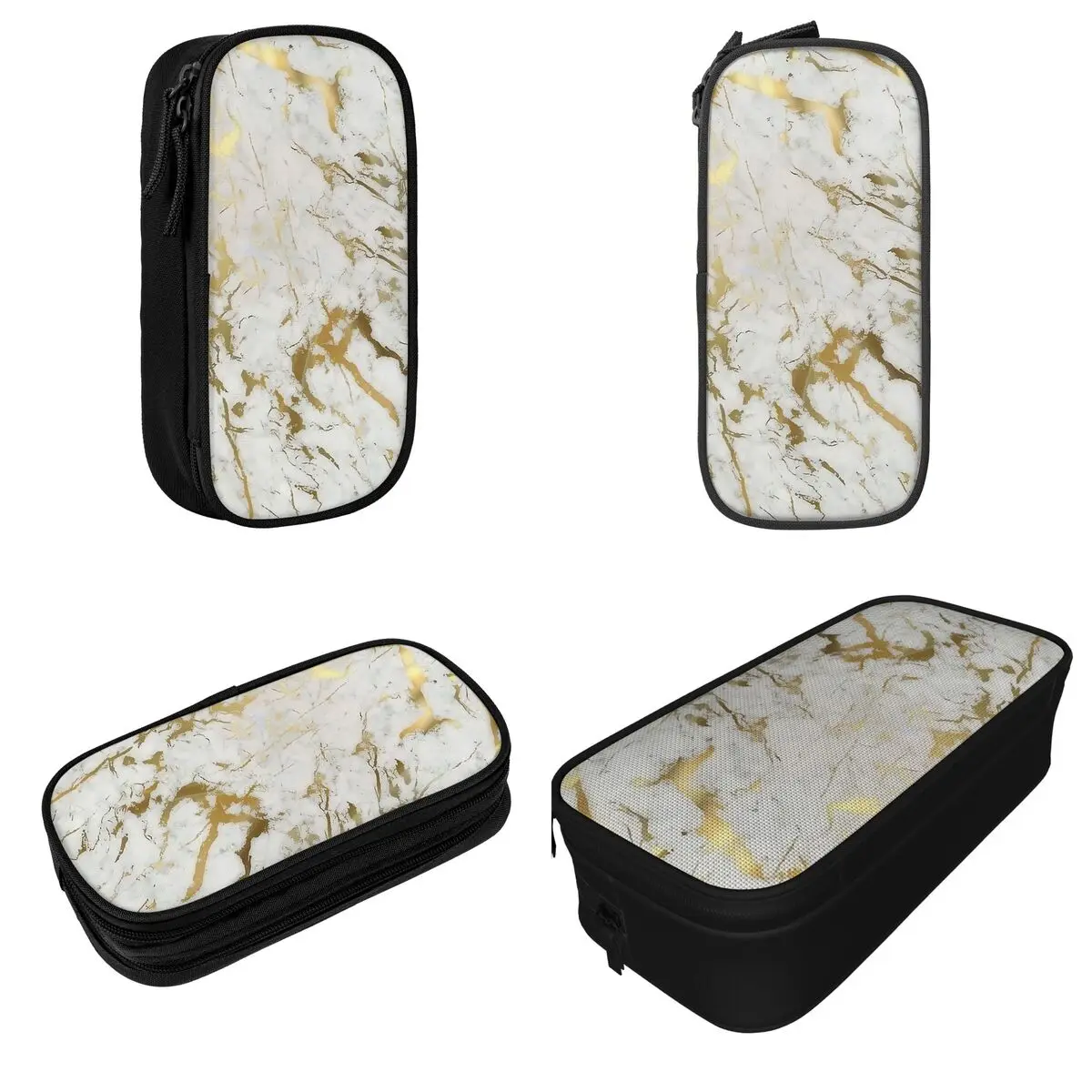 Gold Marble On White Pencil Cases Modern Geometric Graphic Pen Bag Student Big Capacity School Supplies Gifts Pencilcases 2